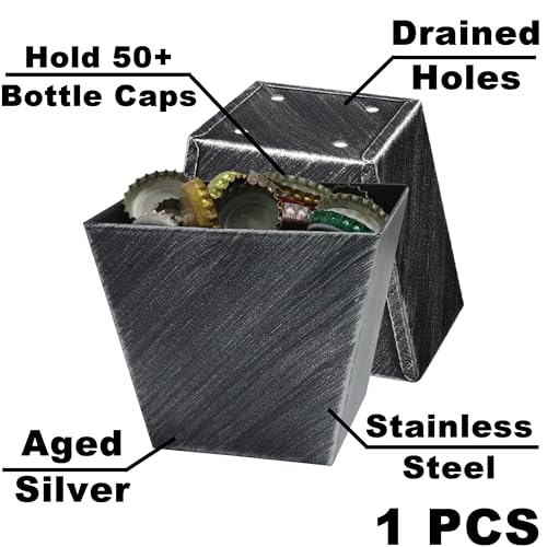 Antique Silver Beer Cap Catcher Wall Mount Stainless Steel Bottle Cap Bucket with Drain Holes for Outdoor BBQ Post - color: Aged Silver