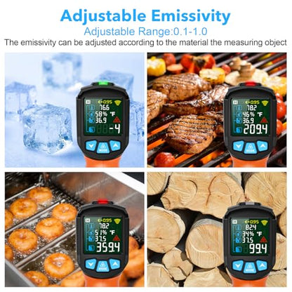 Infrared Thermometer Gun, TEMIRUP Digital Laser Temperature Gun, -58°F to 1472°F, Non Contact IR Temp Gun with Color LCD for Industrial, Cooking, Griddle, Engine, HVAC,Adjustable Emissivity & Humidity - color: Orange -58°F~1472°F (-50°C~800°C)