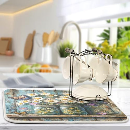 Butterfly Jars Dish Drying Mat Kitchen Dish Drying Pad Absorbent Microfiber Dish Mat for Coffee Bar Sinks Draining Racks 16x18 Inch - size: 16x18in