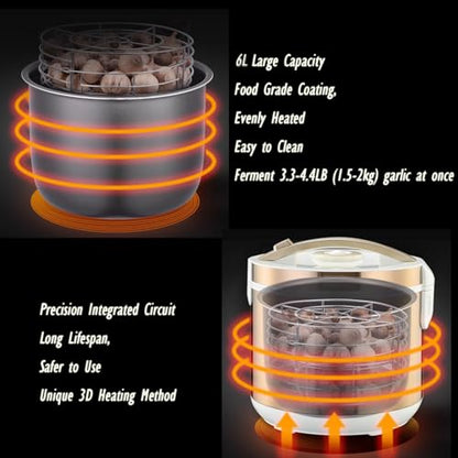 INTBUYING 6L Black Garlic Fermenter 110V Multi Clove Garlic Cooker 3D Heating Full Automatic Intelligent Control with Black Independent Liner
