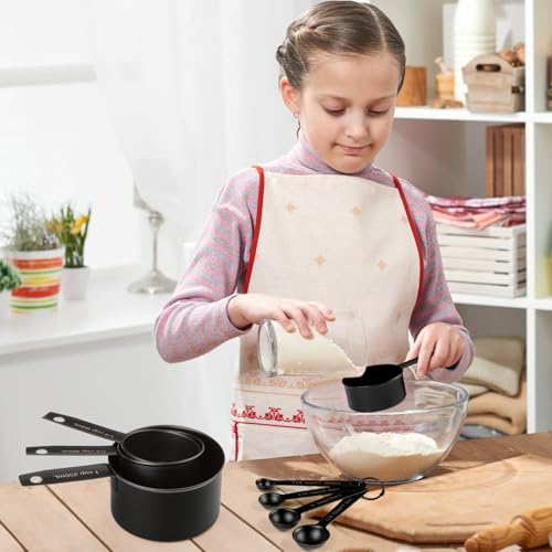 Measuring Cups and Spoons Set of 9, Stainless Steel Measuring cup for Cooking and Baking, Measuring spoons for Dry and Liquid Ingredients (Black) - color: Black