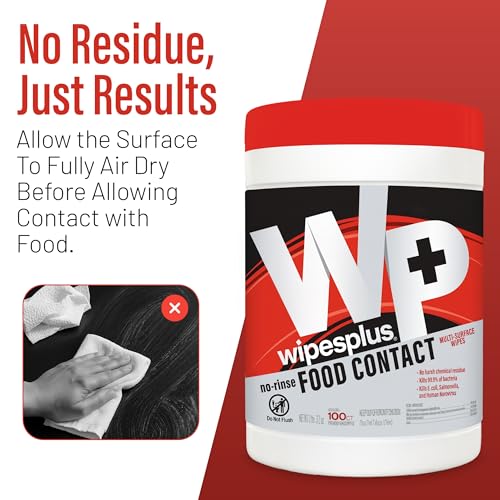 WIPESPLUS Cleaning Wipes All Purpose Food Contact - No Rinse, No Residue, Quick Dry Formula, Disinfecting Wipes For Restaurants, Foodservice, Schools - Canister, 100 Count - size: 100 Count (Pack of 1)