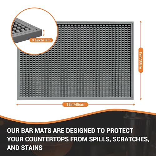 ZJWZLG Bar Mat 18"X12"(2 Pcs) Non-Slip Rubber Bar Mat, Spill Proof & Design,Easy to Clean Textured Surface forHome Bar,Coffee Station, Bartending - Protects Countertops & Glassware(Gray). - color: Grey-2pcs, size: 18" x 12"