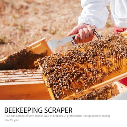 Kisangel Stainless Steel Hive Scraper and Beekeeper Tool for Beehive Cleaning with Curved Edge, Multifunctional Beekeeping Scraper and Frame Lifter for Apiary Maintenance