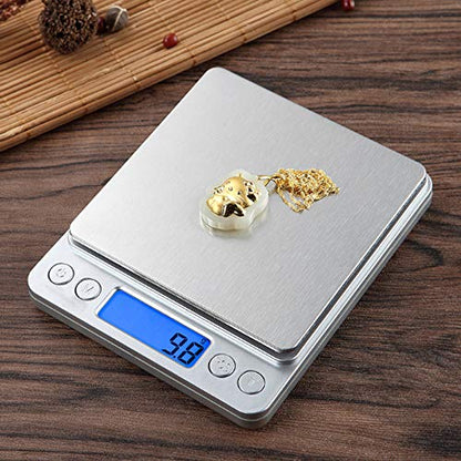 Small Digital Scale,3kg/0.1g,6.6lb,Kitchen Scale,Food Scale,with Blue Backlit LCD Display, 6 Units, Auto Off, Tare, PCS Function, Stainless Steel, Battery Included