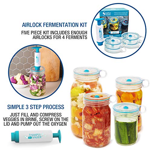 Simply Sauer Fermentation Airlock Bundle Kit - Fits Wide Mouth Mason Jars - Supplies Include Airlocks, Pump
