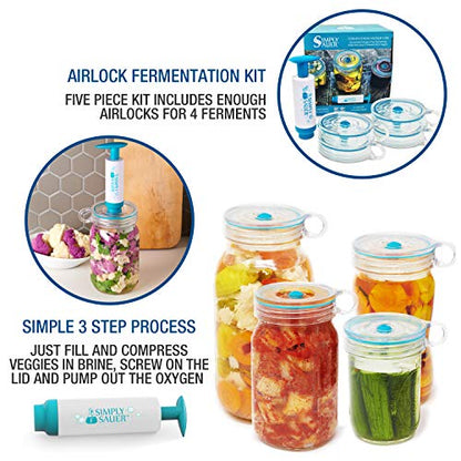 Simply Sauer Fermentation Airlock Bundle Kit - Fits Wide Mouth Mason Jars - Supplies Include Airlocks, Pump