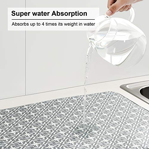 SUBEKYU Dish Drying Mats for Kitchen Counter, Microfiber Absorbent Dish Drainer/Rack Pads for Sink, 19.5*15.8 inch, Set of 2, Grey, leaf - color: Leaf Gray 2P 19.5*15.8