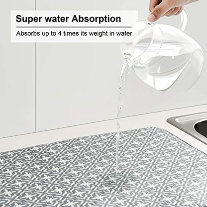 SUBEKYU Dish Drying Mats for Kitchen Counter, Microfiber Absorbent Dish Drainer/Rack Pads for Sink, 19.5*15.8 inch, Set of 2, Grey, leaf - color: Leaf Gray 2P 19.5*15.8