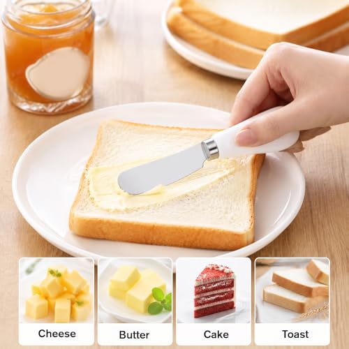 2 Pack Stainless Steel Butter Knife Spreader Knife Small Butter Knife Multipurpose Cheese Spreader with White Porcelain Handle for Kitchen Restaurant Party Kitchen Gadgets Cream Cheese Jam Pastry