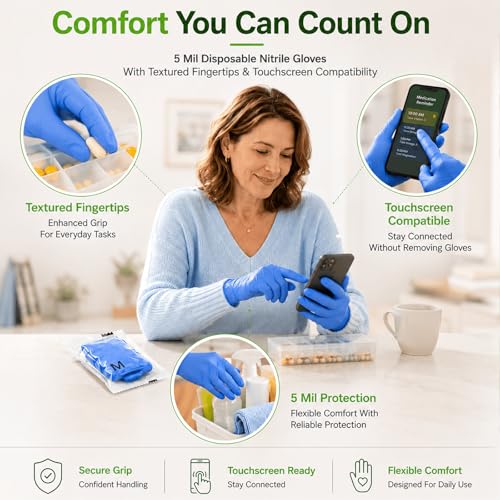TREEGO Individually Wrapped Nitrile Gloves Bundle, Medium, 110 Pairs Total (50 Black + 60 Blue), Disposable 5 Mil Latex Free Powder Free Gloves for Food Prep, Cleaning