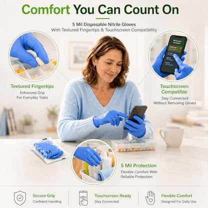TREEGO Individually Wrapped Nitrile Gloves Bundle, Medium, 110 Pairs Total (50 Black + 60 Blue), Disposable 5 Mil Latex Free Powder Free Gloves for Food Prep, Cleaning
