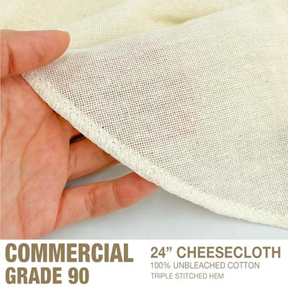 Traditional THAI Sticky Rice 24 Inch Round 6 Pack Reusable Cheesecloth, Grade 90 Triple Stitched Hem, Chef Quality, 100% Unbleached Cotton Fabric for Straining and Cooking - size: 24 IN