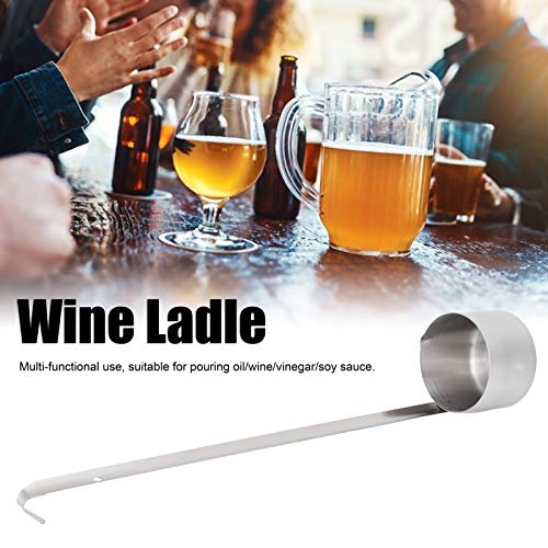 BORDSTRACT Wine Ladle, Stainless Steel Long Handle Wine Dipper Flat Bottom Oil Vinegar Sauce Ladle Wine Measuring Cup Dipper Spoon with Hook for Pouring Sauce Oil Coffee Beer(250ml)