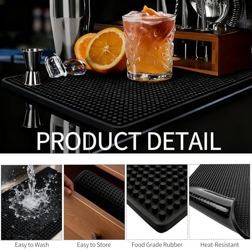 2 Pack Rubber Bar Mats for Countertop, 18" x 12" Dish Drying Spill Mat, Coffee Bar Mats Accessories for Cocktail Service in Bartending, Home, Kitchen, Restaurants, Black