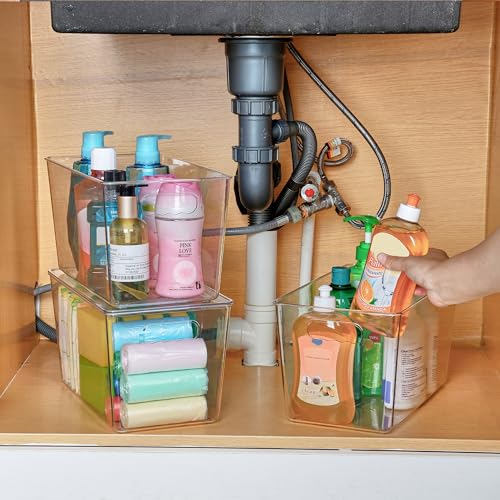 Vtopmart 4 Pack Clear Stackable Storage Bins with Lids,XLarge Plastic Containers with Handle for Pantry Organizer and Storage,Perfect for Kitchen,Fridge,Cabinet, Closet,Bathroom Organization - size: XL(13"L x 7.4"W x 7"H)