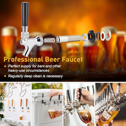 FERRODAY New 3-1/8 inch Shank, Stainless Steel Core Draft Beer Faucet, Chrome Plated Beer Tap, No-Rust No-Leak Beer Tap Faucet, 1/4 Barb Keg Tap Faucet Kegerator Faucet Parts for Homebrew - size: 3-1/8 inch Shank