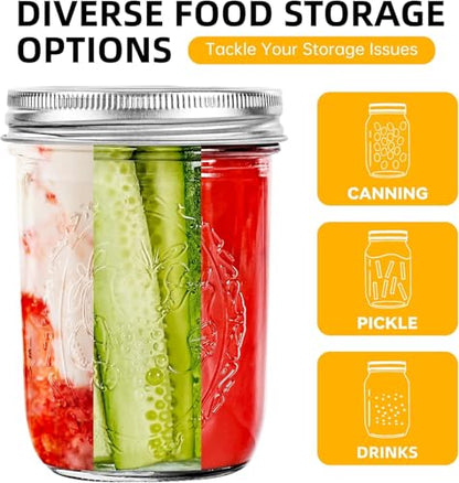 Miuyhji Mason Jars 16 oz with Lids, 12Pcs Wide Mouth Glass Canning Jars with Airtight Lids and Bands, Overnight Oats Containers for Pickling, Freezing, Preserving, Meal Prep, Jar Décor - size: 16 oz-12Pcs (Clear)