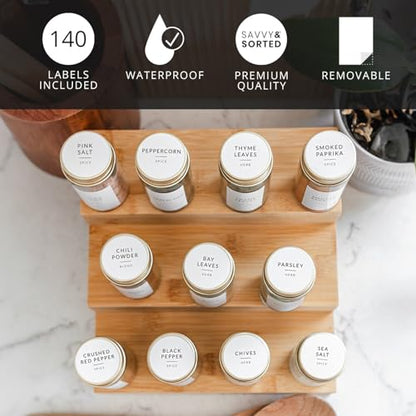 Round Spice Labels Stickers for Glass Jars - 140 Preprinted Waterproof Spice Jar Labels Stickers for Top of Lids, Seasoning Labels Only, Kitchen Pantry Organization - style: White Round Spice Labels