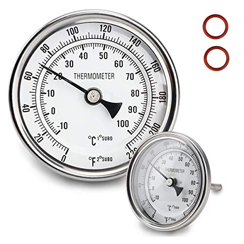 Stainless Steel Kettle Thermometer for Home Brewing, 1/2 NPT with Lock Nut & O-Ring (3" Face)