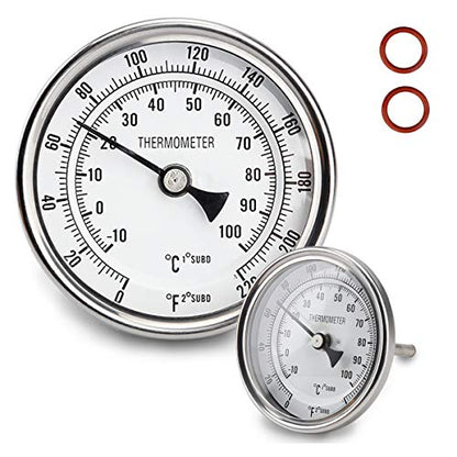Stainless Steel Kettle Thermometer for Home Brewing, 1/2 NPT with Lock Nut & O-Ring (3" Face)