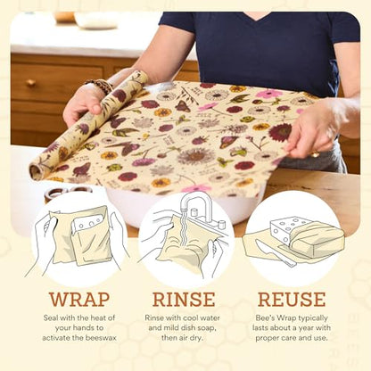 Bee's Wrap Beeswax Wraps for Food - Cut to Size 14x52" Beeswax Wrap Roll - Plastic Free Made in USA Reusable Natural Food Wrap - Meadow Magic - style: Meadow Magic