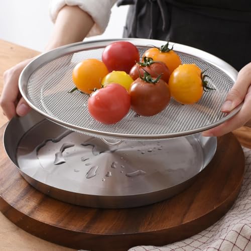 WAGENSTEIGER Stainless Steel Mesh Tray Set with Drip Pan, Air Fryer Basket and Tray, Kitchen Colander, Vegetable and Fruit Strainer, Food Filter, BBQ Prep Tool, Fruit Serving Dishes (11.42 inch) - size: 11.42 inch