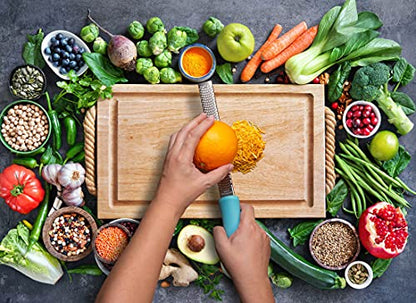 8-Inch Lemon Zester & Cheese Grater 18/8 Stainless Steel Citrus Zester for Lemon, Lime, Parmesan, Garlic & Ginger 8’’ Long Razor Sharp Blade, Ergonomic Non‑Slip Handle with Protective Cover, Blue - color: B-Blue