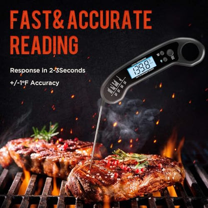 Meat Thermometer Digital, Instant Read Meat ThermometerI for Grill and Cooking, Waterproof Food Thermometer for Kitchen and Outside, BBQ, Turkey, Candy, Liquids, Beef - color: Black
