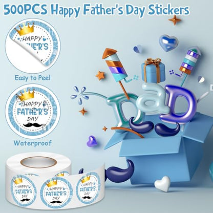 Louise Maelys 500PCS Father’s Day Stickers 1.5inch Round Happy Father's Day Labels with Gold Crown Mustache Design for Gift Wrapping, Cards, Envelopes - color: Happy Father Day
