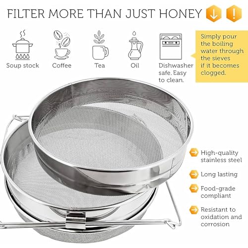 Double Layer Sieve Stainless Steel Honey Strainer | Honey Strainer for 5 Gallon Bucket Beekeeping Equipment Mesh Filter for Beekeepers Honey Extraction