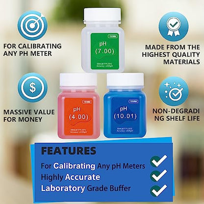 YINMIK pH Meter Calibration Solution Kit(4.00,7.00&10.01) with pH Electrode Storage Solution Kit,3 Bottles pH Calibration Buffer Solution and 2 bottels KCL pH Probe Solution for pH Meters