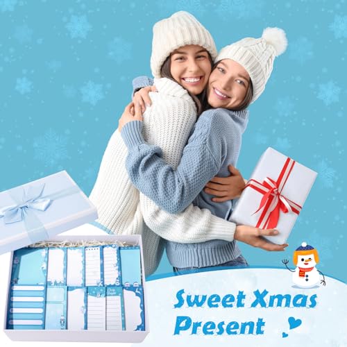 Chiisong 12 Pcs Christmas Sticky Notes Christmas Design Self Adhesive Note Pads Winter Snowflake Sticky Memo Blue Cartoon Snowman Penguin Notepad for Xmas Gift Office Home Supplies Present - style: Blue Christmas