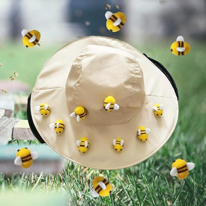 54Pcs Beekeeper hat Set Including 2Pcs Bee Keeper Hats, 12Pcs Wool Felt Bee, Round Double Sided Tape,Bee Keeper Costume Helmet Bug Insect Hats with Netting for Beekeeper Halloween Costume Adult