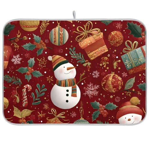 Snowmen Candy Canes and Christmas Dish Drying Mat Super Absorbent Drying Mat 18x24 inch Large Dish Drying Mats for Kitchen Counter Dish Drying Pads Kitchen Drying Matt for Countertop - color: Snowmen Candy Canes and Christmas, size: 18" x 24"
