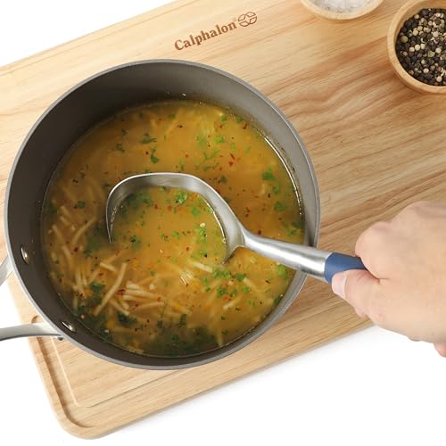 Calphalon Edge 수프 국자, 스테인리스 스틸 수프 국자, 실리콘 손잡이가 있는 서빙 국자, 내열성 논스틱 안전 주방 국자, 수프, 소스 및 스튜용, 네이비 - color: 네이비 블루와 고무 손잡이 (가장자리 - 수프 국자)