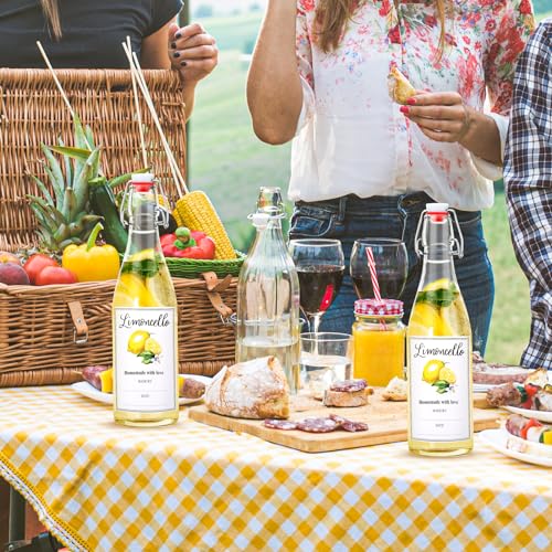 Maxcheck 6 Pack 16 oz Glass Limoncello Bottles with Lemon Labels Stickers and Swing Top Lids, 500ml Empty Clear Lemoncello Bottles with Funnel Brush Spacer for Limoncello Gift Giving