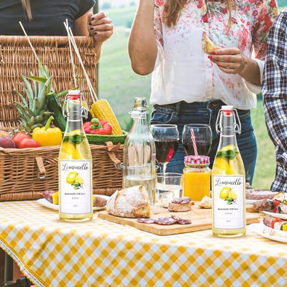 Maxcheck 6 Pack 16 oz Glass Limoncello Bottles with Lemon Labels Stickers and Swing Top Lids, 500ml Empty Clear Lemoncello Bottles with Funnel Brush Spacer for Limoncello Gift Giving