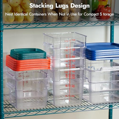 CURTA 4 Pack Food Storage Container with Green Lid - NSF Commercial Grade in 4.0 Qt - Square, Clear, Polycarbonate - color: 4.0 Qt 4-Pack(Green Lids)