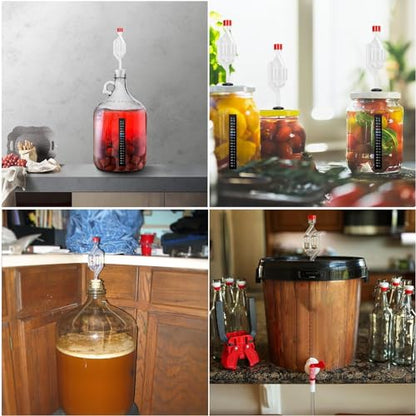 Twin Bubble Airlock Set, Air Lock for Fermenting, 6 Pack S - Shape Airlocks for Fermenting with #6 Carboy Stopper, 12pcs Airlock Grommets and 2pcs Brewing Thermometer Strips