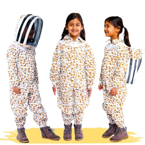 FOREST BEEKEEPING SUPPLY- Kids Full Body Bee Suit. Cotton twill soft to Children’s skin tuff to bee Stings with Veil - color: Pullover Jacket, size: Medium