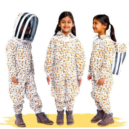 FOREST BEEKEEPING SUPPLY- Kids Full Body Bee Suit. Cotton twill soft to Children’s skin tuff to bee Stings with Veil - color: Pullover Jacket, size: Small