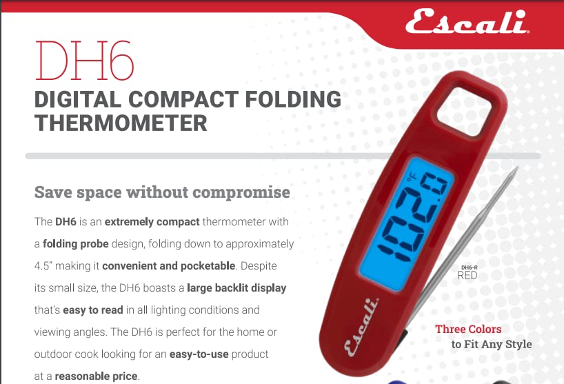 Escali Compact Portable Meat Candy Folding Digital Thermometer, Backlit Display Easy to Storage with Magnet, Red - color: Red