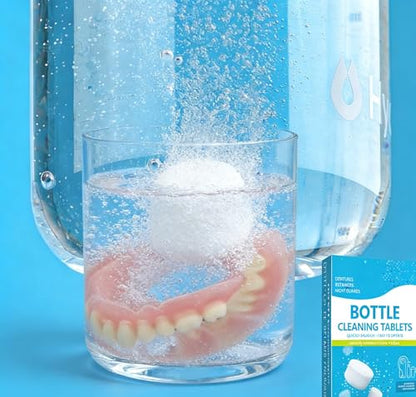 Bottle Bright Cleaning Tablets and Long Handle Brush,30PC | for Thermos, Coffee Pot, Glass, Tumbler, Stainless Steel, also can clean dentures.Dissolve with Hot Water,30PC