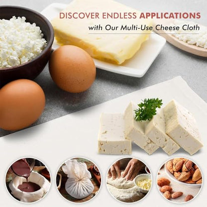 Urban Villa Cotton Grade 100 Cheese Cloths 12 Pack 20x20 Inches, Fine Mesh, 100% Unbleached Cotton, Reusable &Pre – Washed, Finished Edge, Butter Muslin Cloth for Straining & Cooking Cheese Making - color: Natural, size: 20 x 20 Inches / 12 Pieces