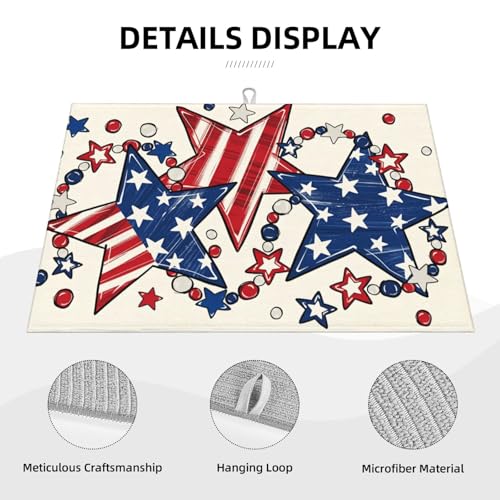 American Flag Stars And Stripes Microfiber Dish Drying Mat 18x24 Inch - Absorbent Non-Slip & Quick Dry Kitchen Counter Dish Drainer Pad, Rustic Farmhouse Style - color: American Flag Stars And Stripes