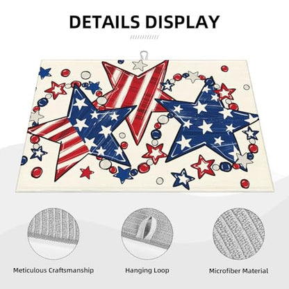 American Flag Stars And Stripes Microfiber Dish Drying Mat 18x24 Inch - Absorbent Non-Slip & Quick Dry Kitchen Counter Dish Drainer Pad, Rustic Farmhouse Style - color: American Flag Stars And Stripes