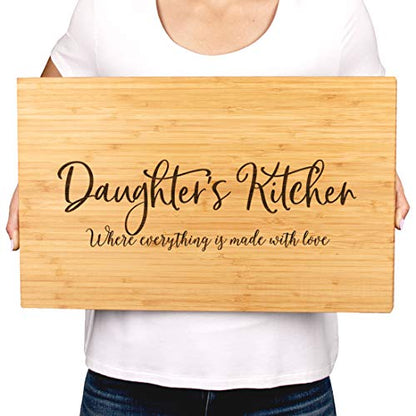 Andaz Press Large Bamboo Wood Cutting Board Gift, 17.75 x 11-inch, Daughter's Kitchen Where Everything is Made With Love, 1-Pack, Engraved Serving Chopping Board Christmas Birthday Chef Kitchen Ideas - color: Daughter