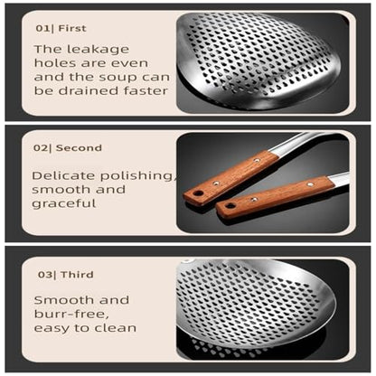 304 Steel Spider Strainer Wood Handle Kitchen Mesh Drainer for Pasta | Small fine wire mesh strainer spoon, multipurpose kitchen colander, great for deep frying, draining food,washing veg fruits - size: Small size