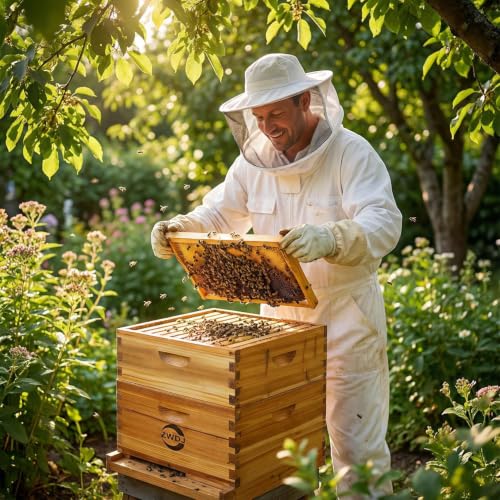 10-Frame Langstroth Bee Hive, 2 Deep Beehives Box & 1 Medium Box, Beeswax Coated Include Beehive Frames and Waxed Foundation Sheets for Beekeeper